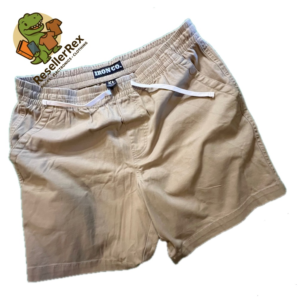 IRON CO Mens Khaki Elastic Waist Drawstring Casual Shorts Size XL